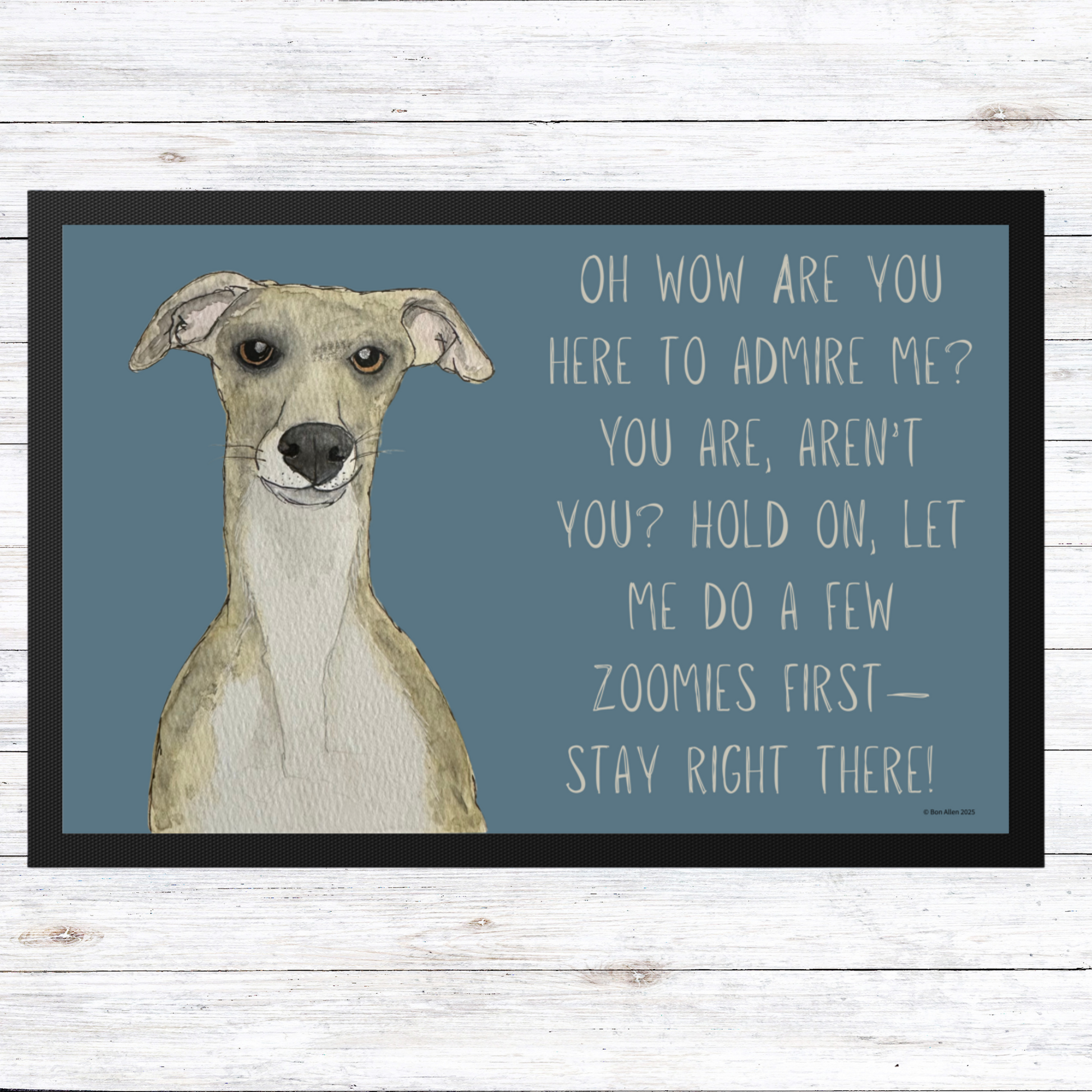 Whippet Door Mat with Amusing Greeting