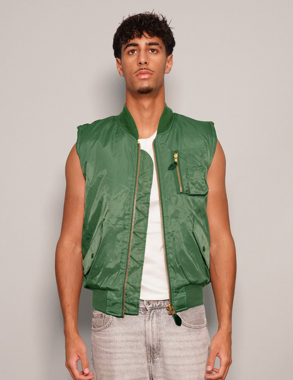 Vintage Green Bomber Gilet Reversible
