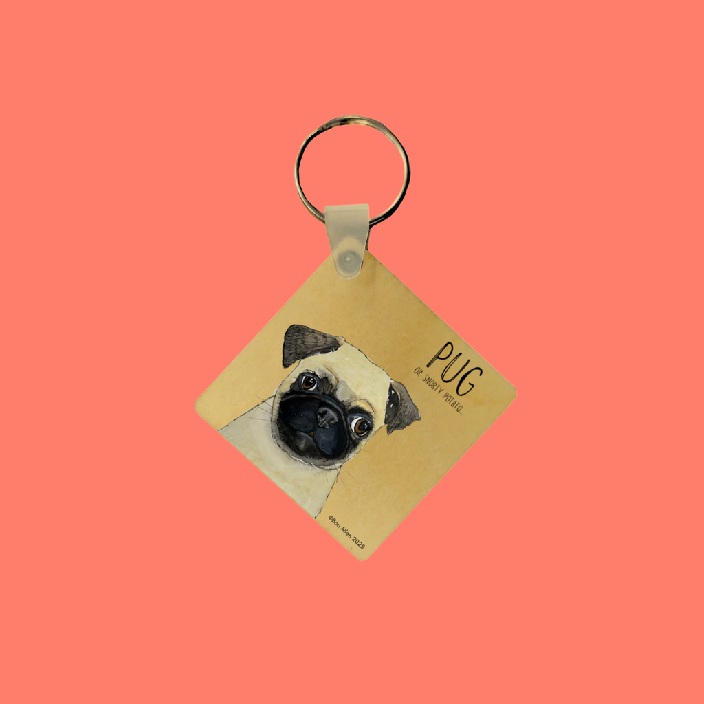 Pug Wooden Keyring Your Pocket Sidekick