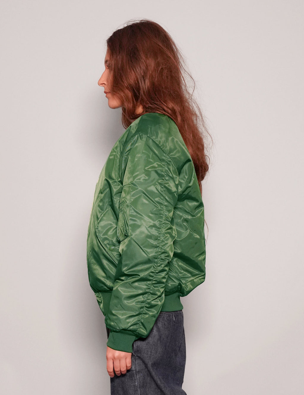 Vintage Green MA1 Bomber Jacket with Reversible Orange Lining