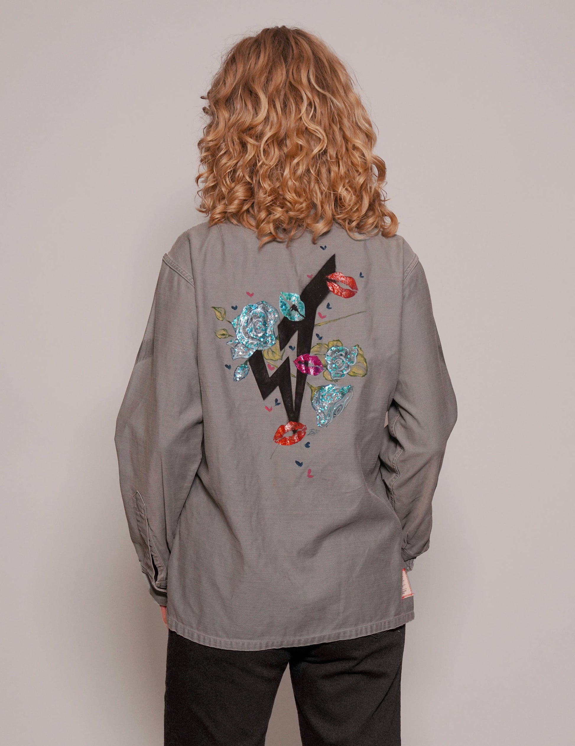 Grey Denim Shirt with Sequin Embroidery