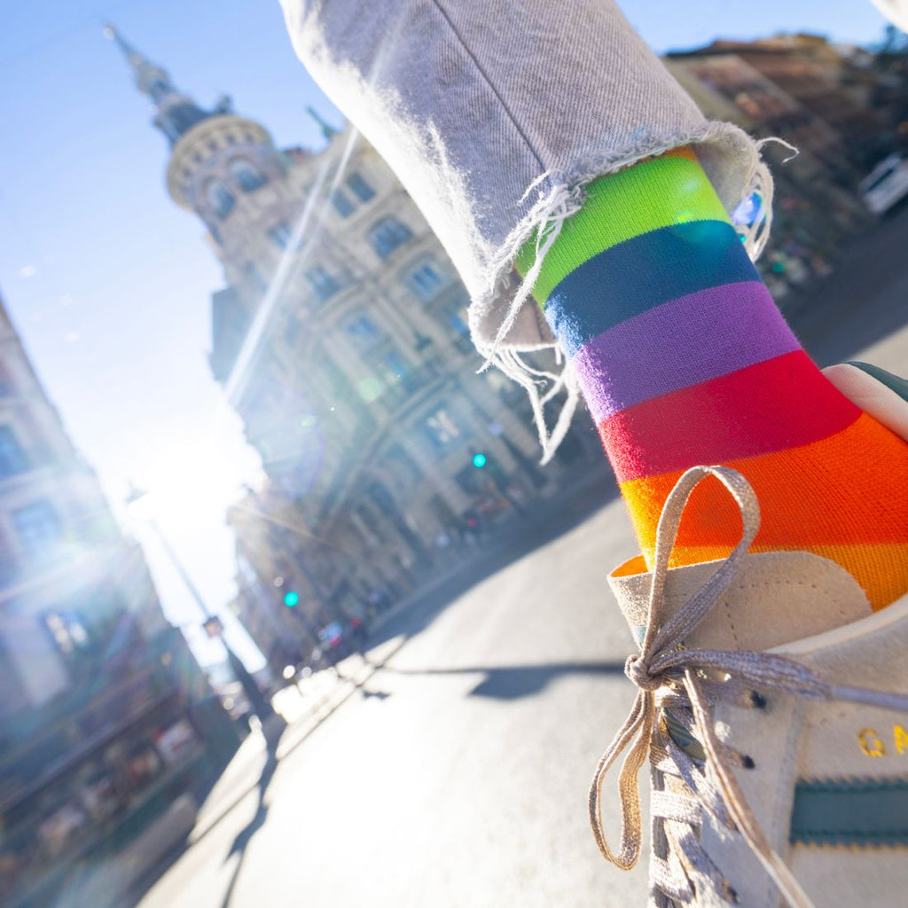 Rainbow Stripe Matching Bamboo Socks for Adults and Children