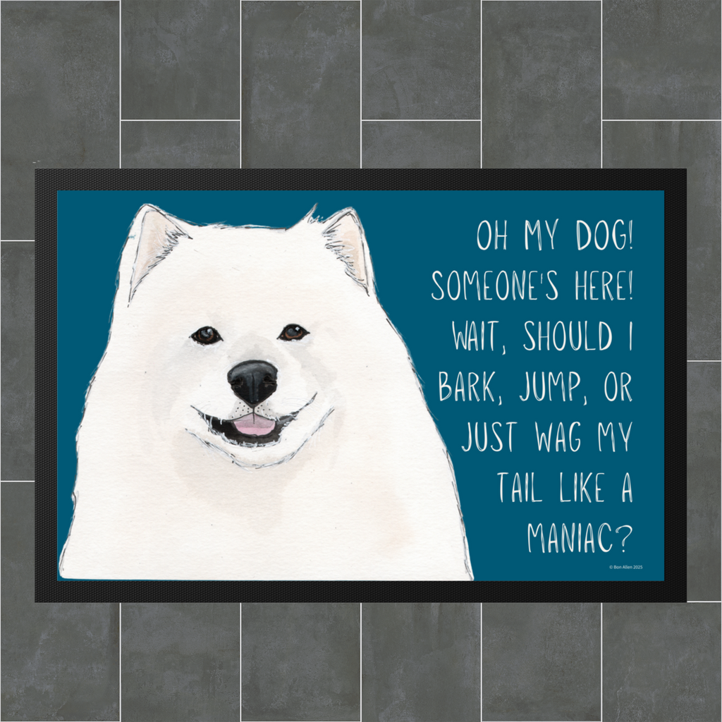 Samoyed Door Mat A Welcoming Tail Wagging Barking Jumping Delight