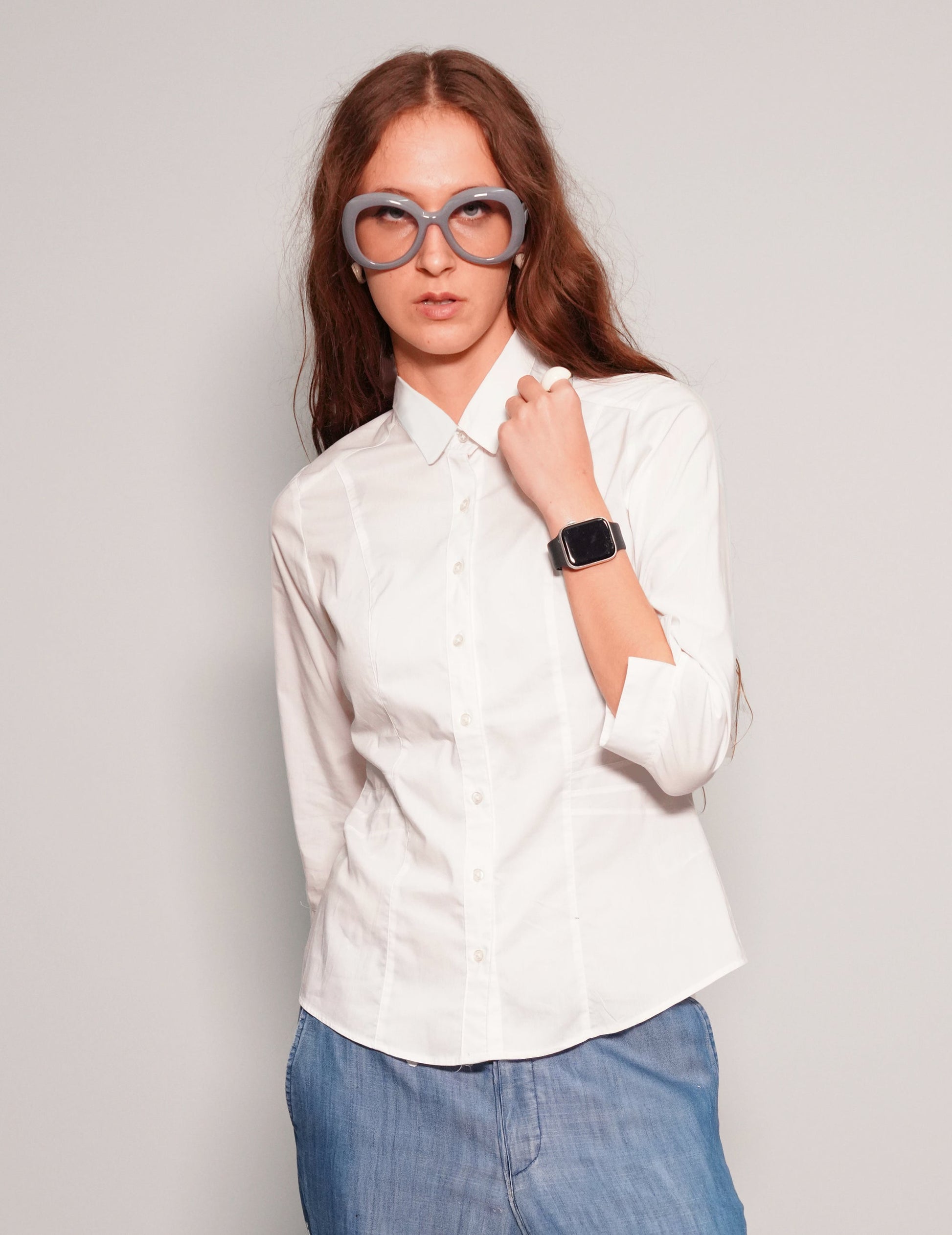 White Cropped Sleeve Blouse