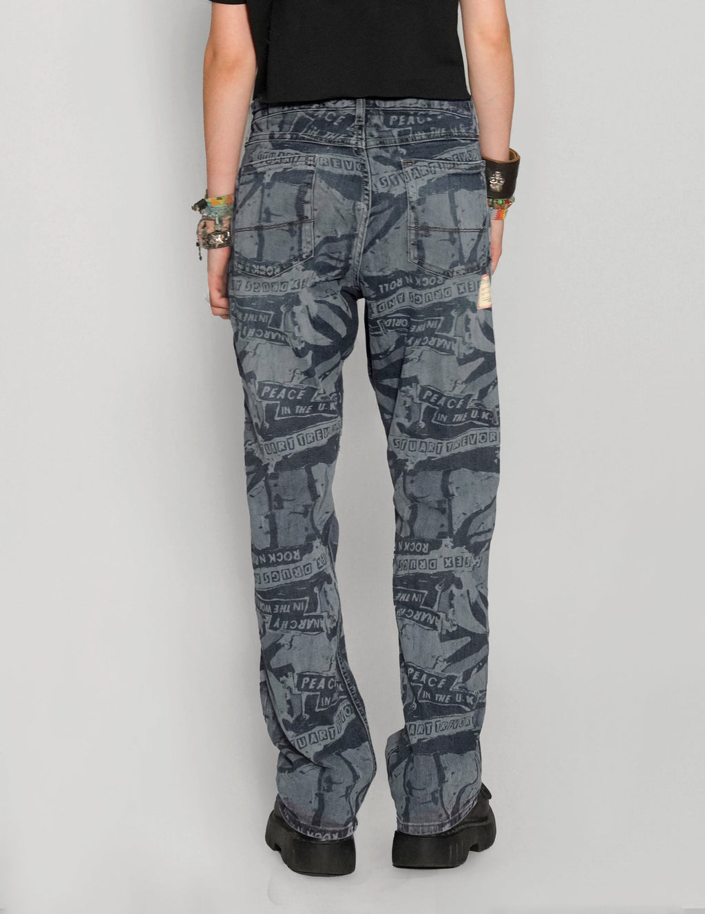Peace Laser Print Jeans in Indigo