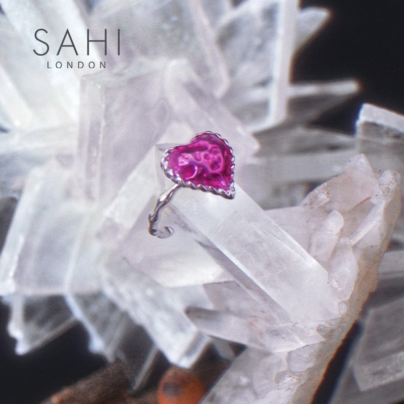 Love Heart Enamel Adjustable Ring in Silver and Violet