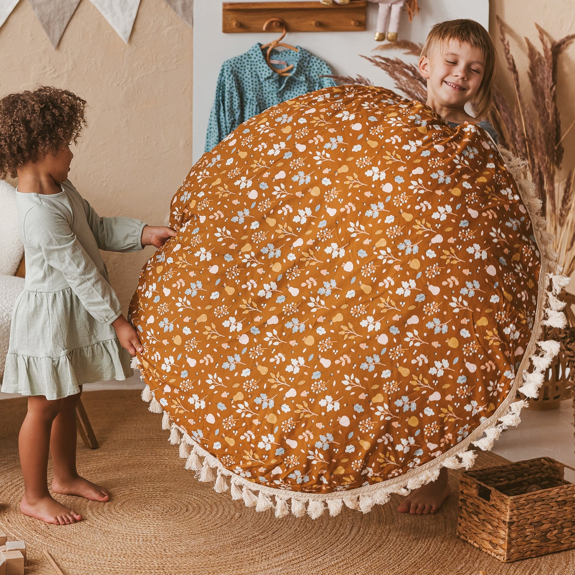 Kids Floor Cushion Seating Pouffe in Plant Pattern