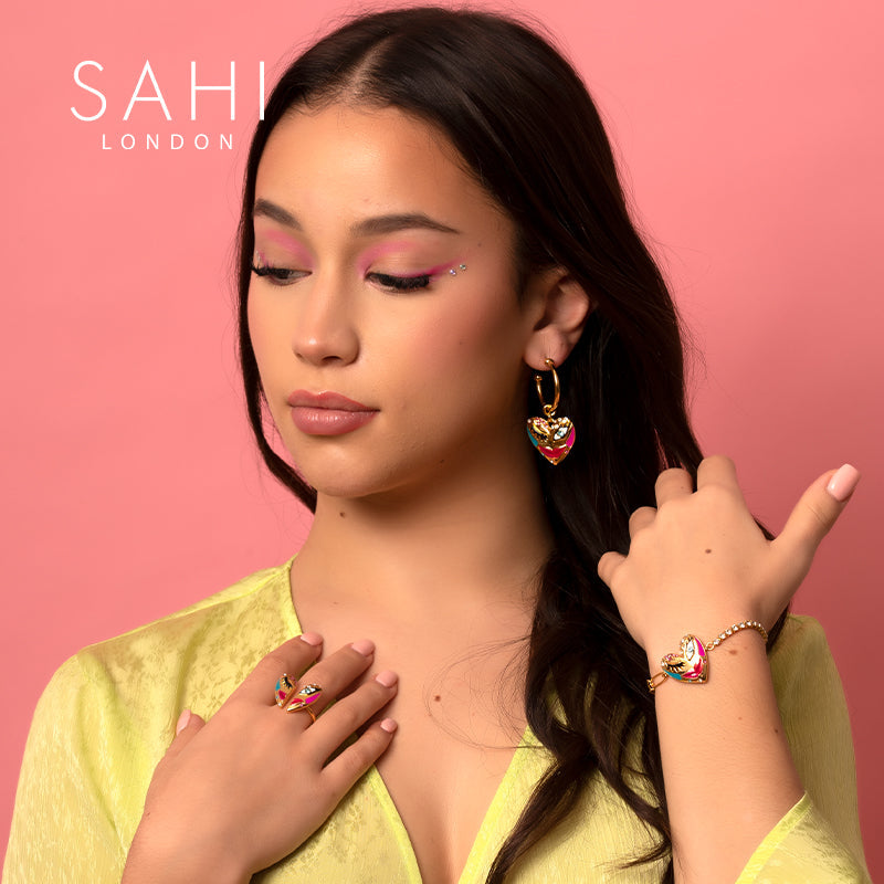 Love Affair Enamel Hoop Drop Earrings in Gold Plated Brass