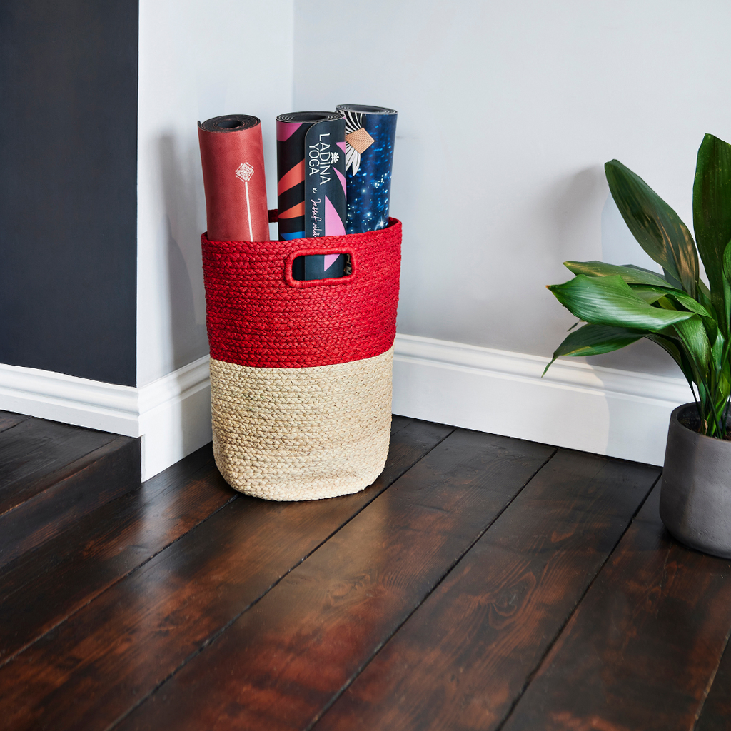 Handwoven Storage Basket in Red or Green