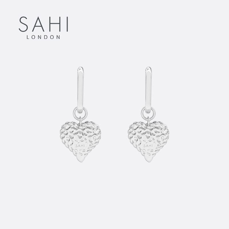 Love Heart Enameled Drop Dangling Earring in Silver and Violet