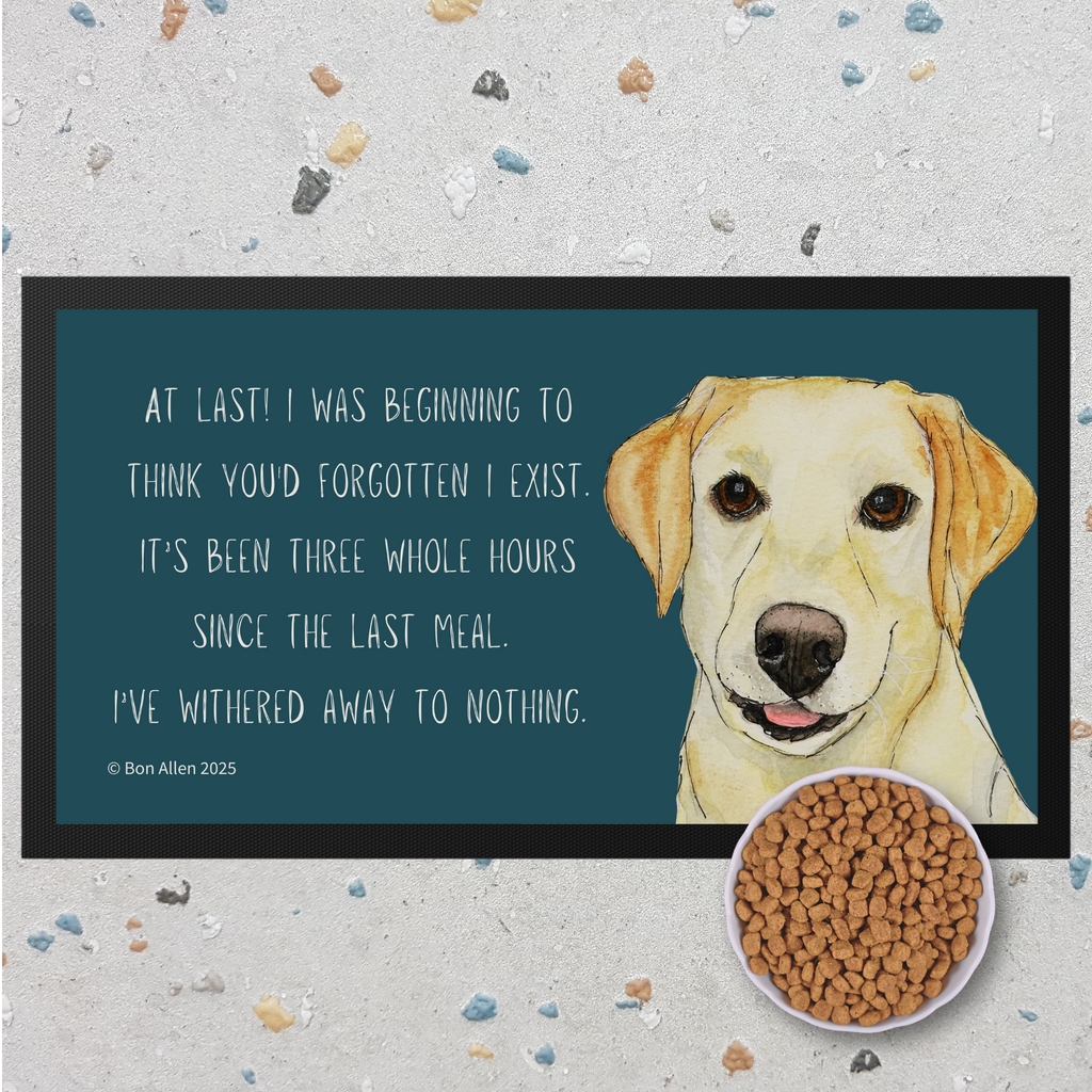 Yellow Labrador Pet Bowl Mat Starving Since Breakfast
