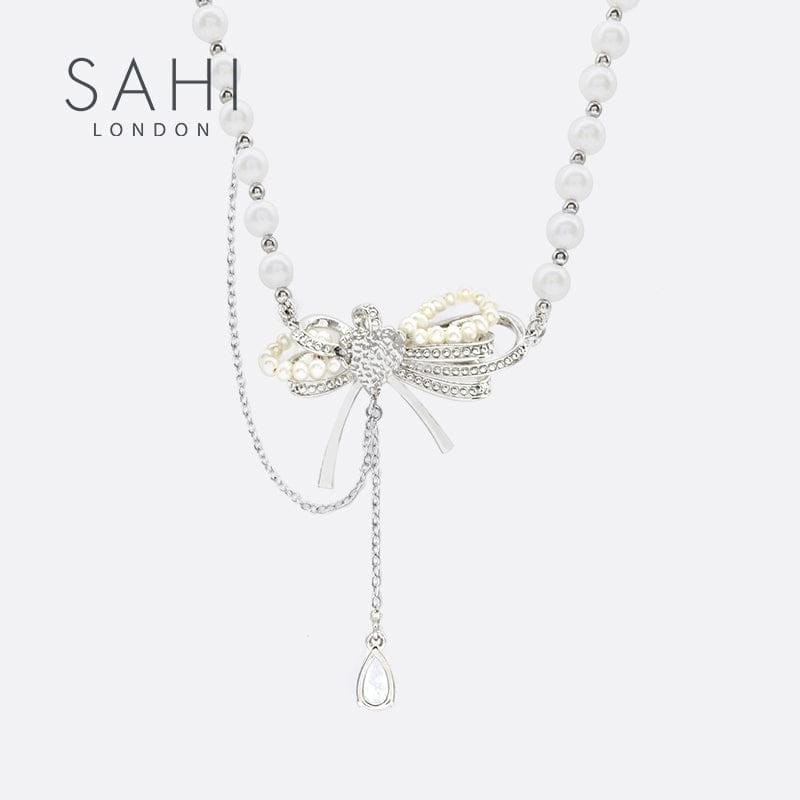 Love Heart Enamel Pearl Charm Necklace in Silver and Violet