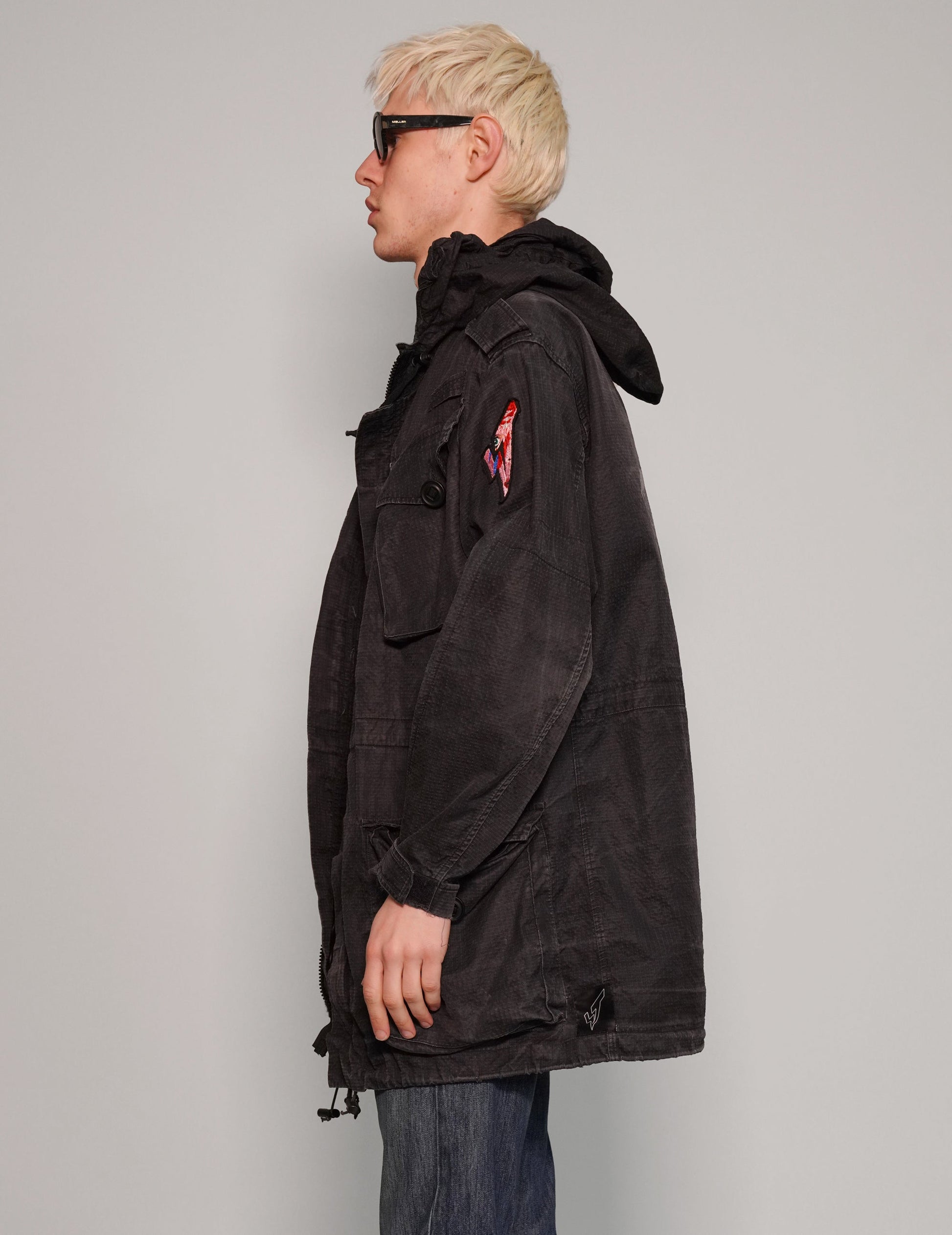 Black Tactical Utility Parka with Packable Hood