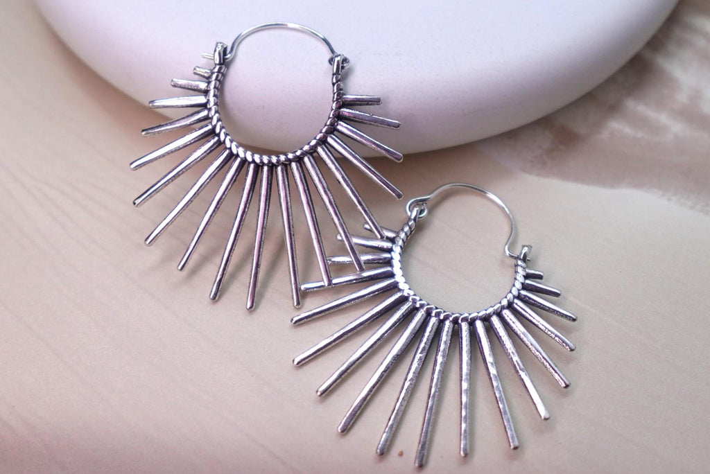 Boho Brass Sunburst Hoop Earrings