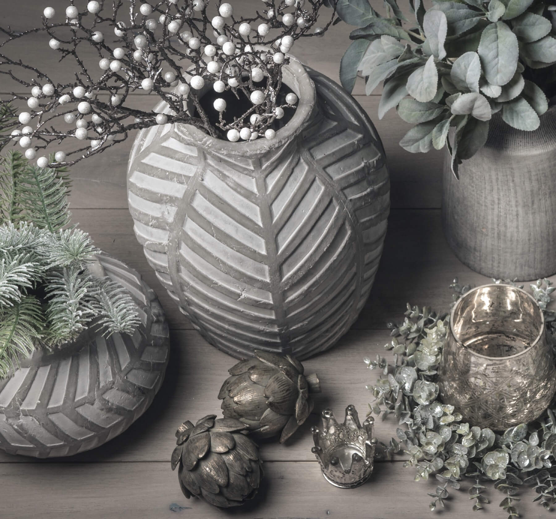Geometric stone-finish ceramic vase, neutral Bloomville Collection piece for faux flowers, 36cm height.by sostter at brixbailey.com