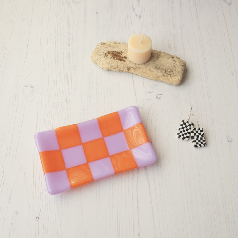 Chequered Dual Colour Medium Glass Tray 15cm