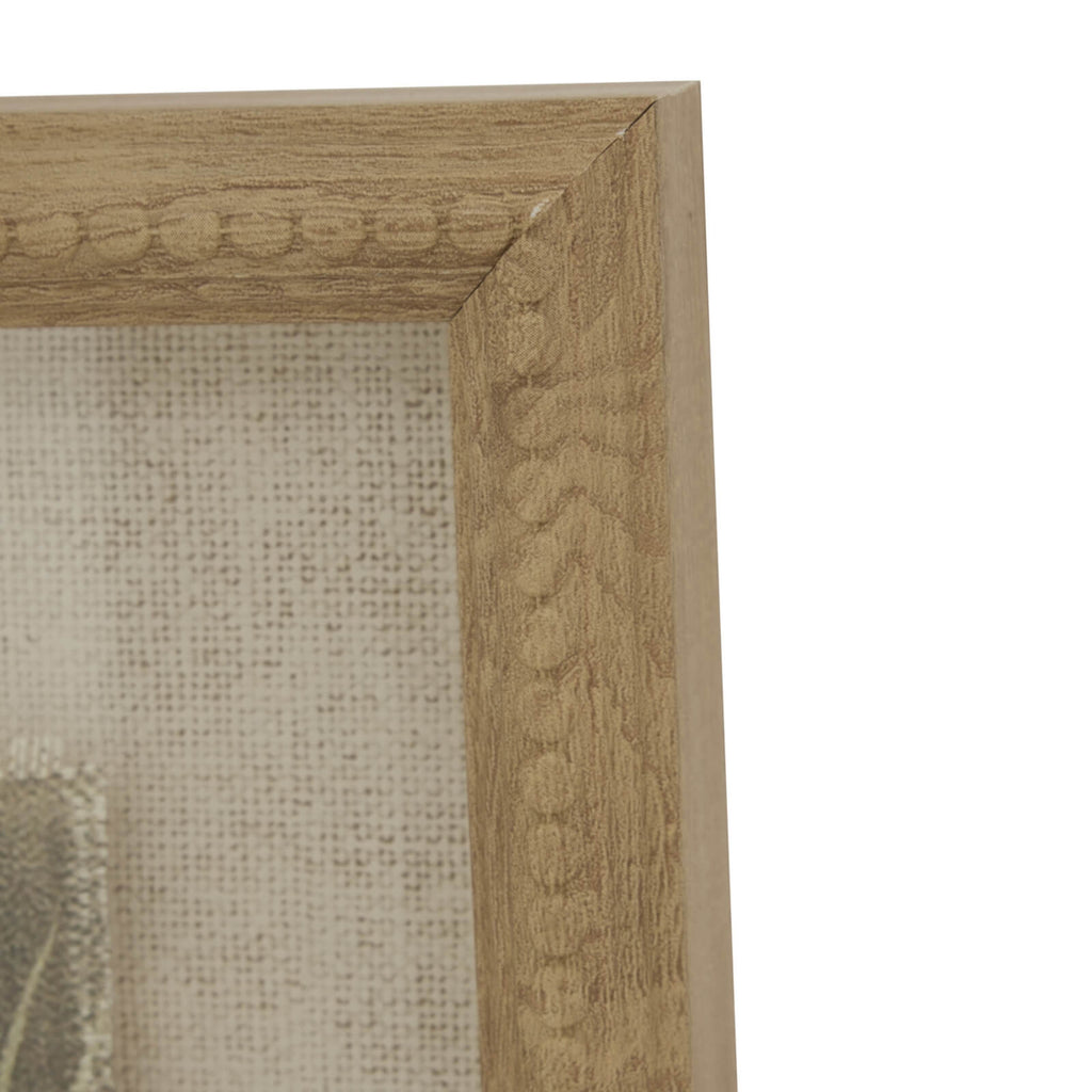 Avocet botanical artwork on natural linen with beaded frame, earthy brown tones, hand-painted wading bird decor by sostter at brixbailey.com