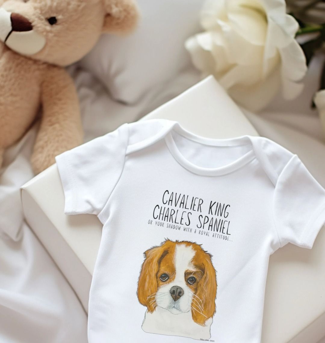 Born to Rule and Drool Eco Baby Bodysuit with Royal Spaniel