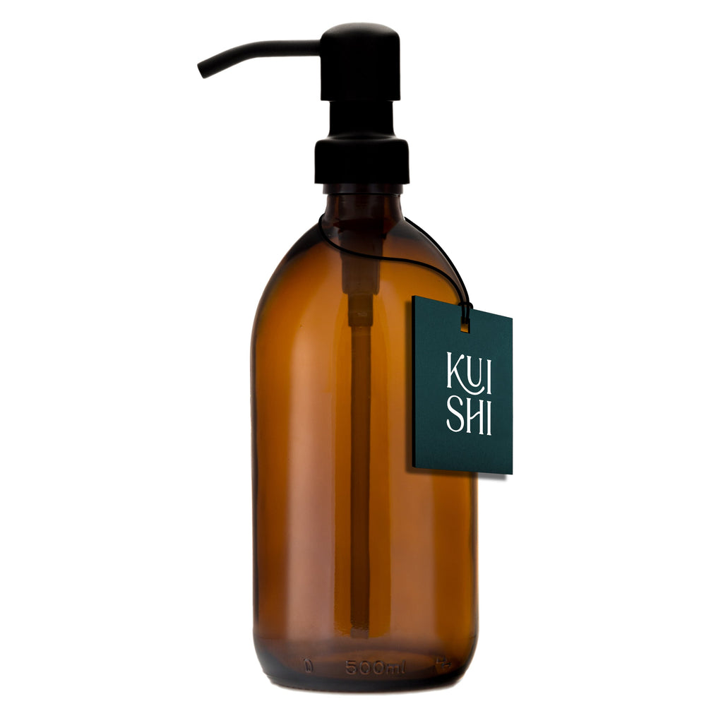 Amber Glass Soap Dispenser with Stainless Steel Pump