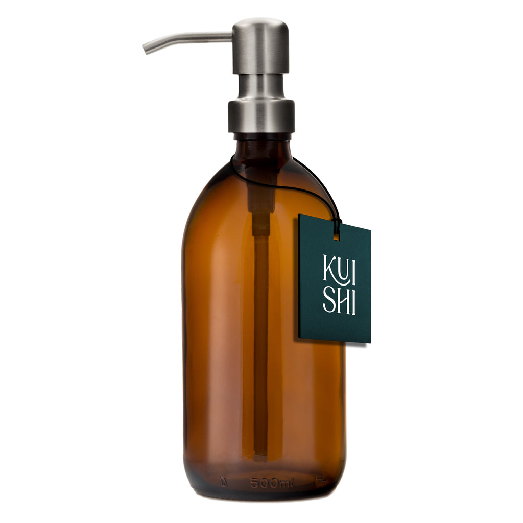 Amber Glass Soap Dispenser with Stainless Steel Pump