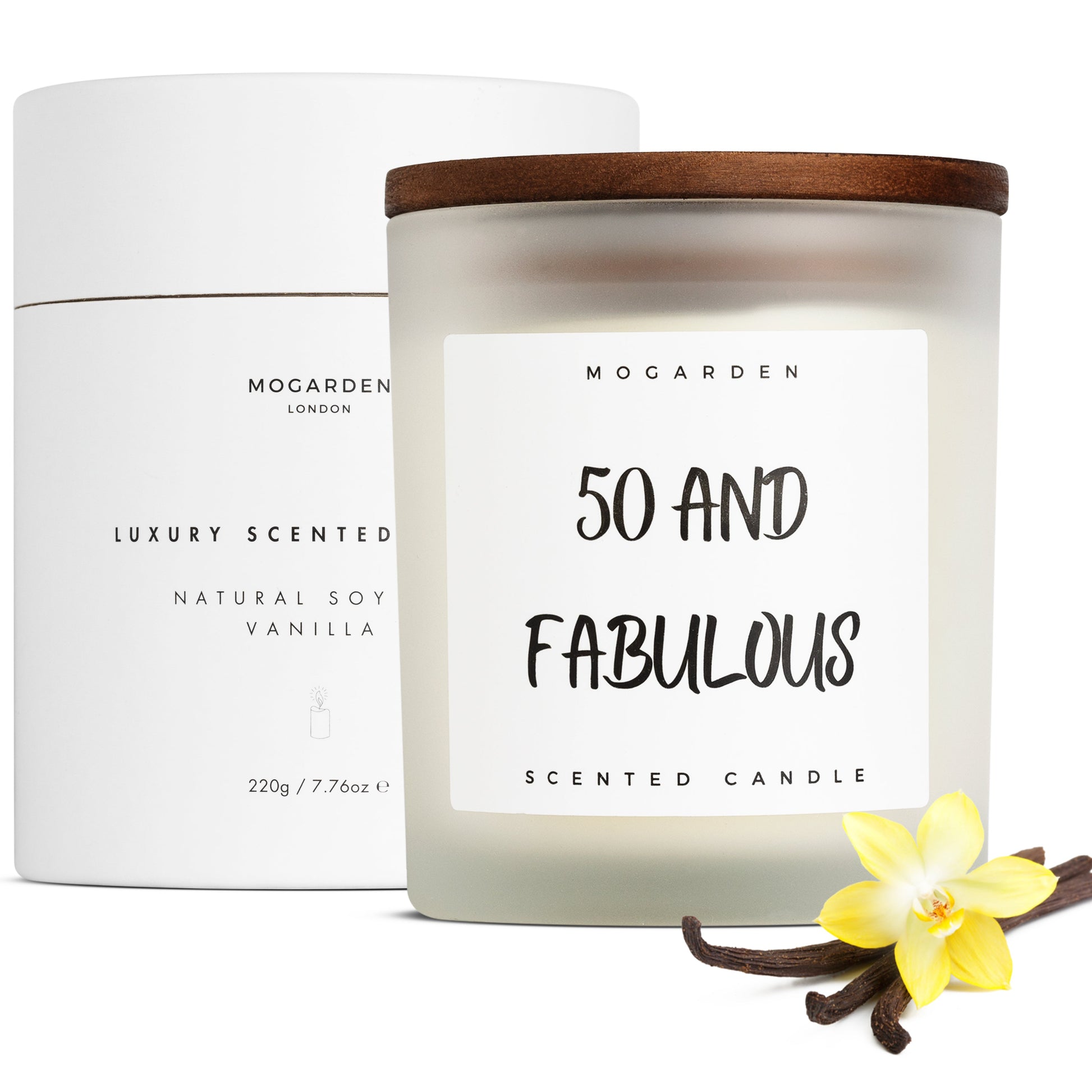 50th Birthday Luxury Scented Soy Candle Vanilla Amber 220g
