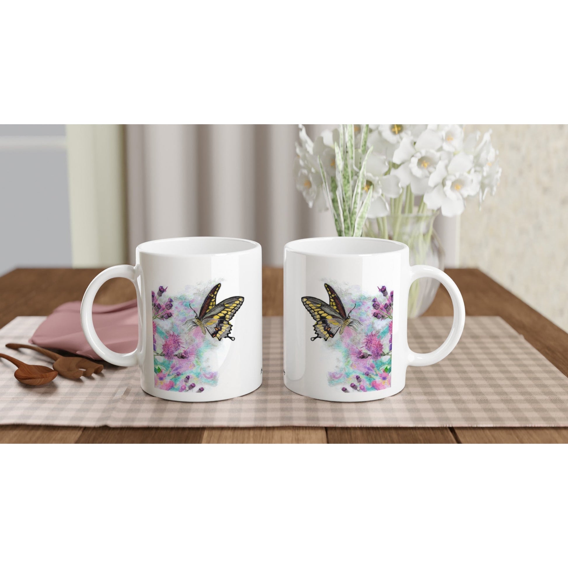 Yellow Butterfly Ceramic Coffee Mug 11oz