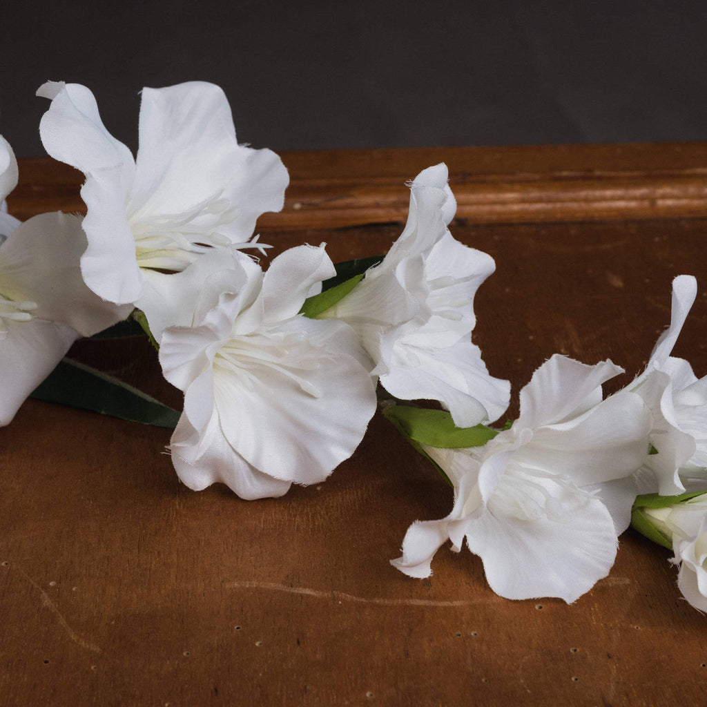 Lifelike white faux gladioli in tall 108cm arrangement, premium plastic stems with realistic florets and foliage by RoomLondon at brixbailey.com
