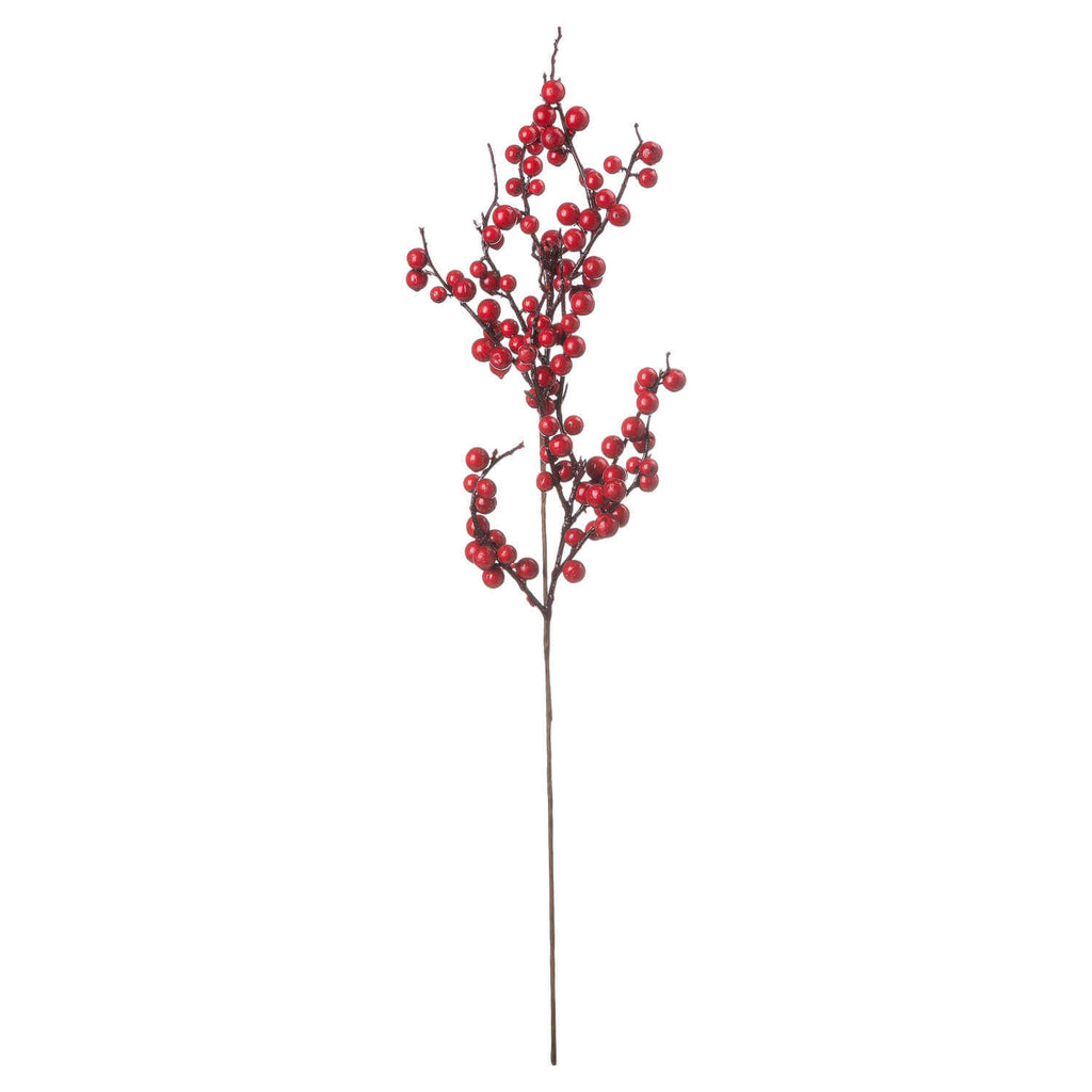 Lifelike winter berry stems with glossy red berries and natural brown stems for festive holiday decor by RoomLondon at brixbailey.com