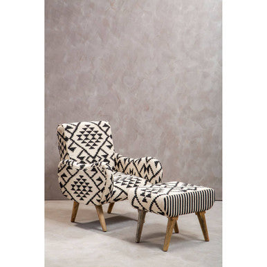 Cefena Natural and White Cotton Footstool Pouffe