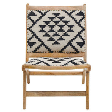 Cefena Black and White Berber Style Lounge Chair with Mango Wood Frame