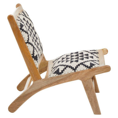Cefena Black and White Berber Style Lounge Chair with Mango Wood Frame