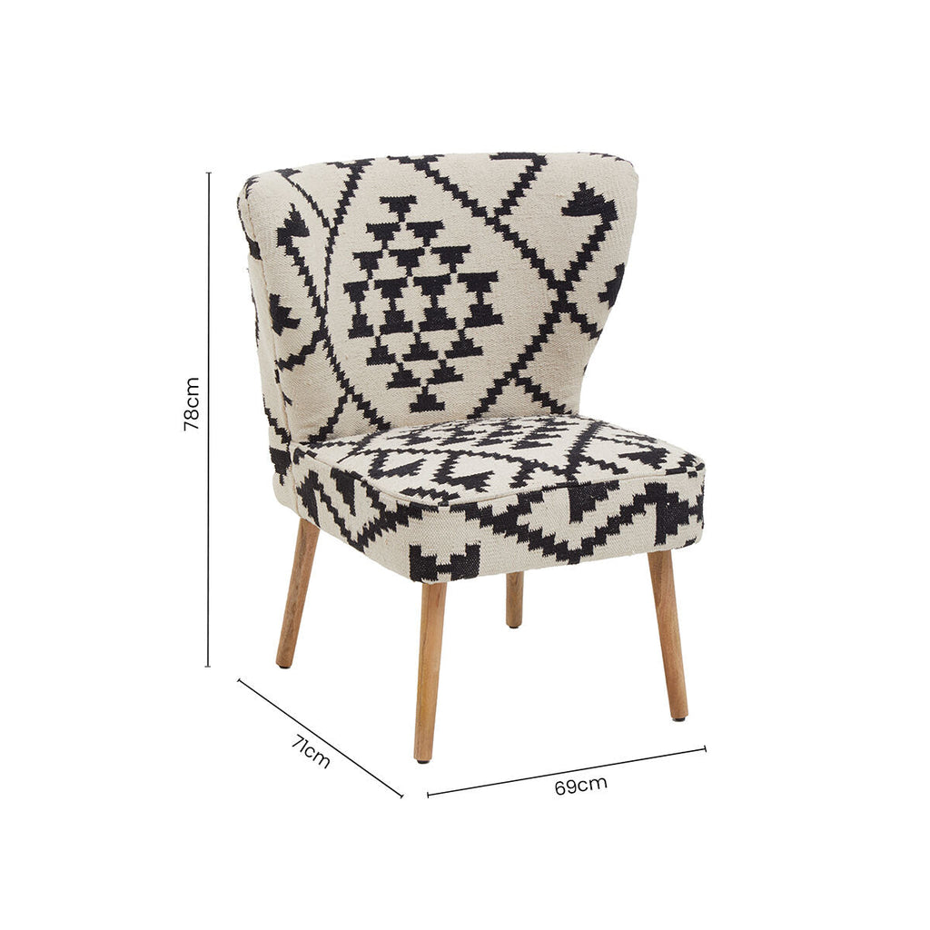Cefena White and Black Mango Wood Wingback Chair