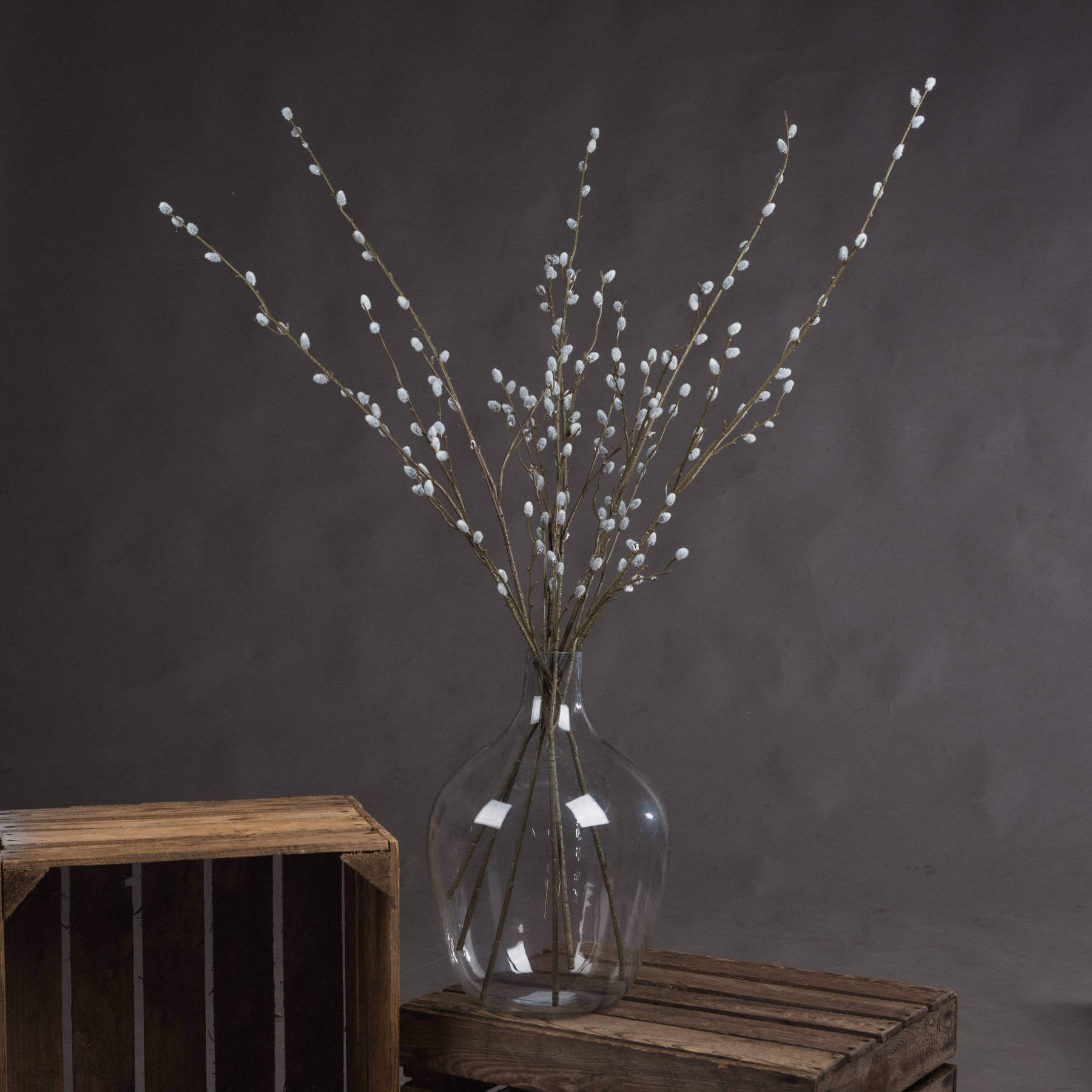 Lifelike grey pussy willow branch, 40.5â€� tall, with realistic catkins and natural grey-brown stems for home decor by sostter at brixbailey.com