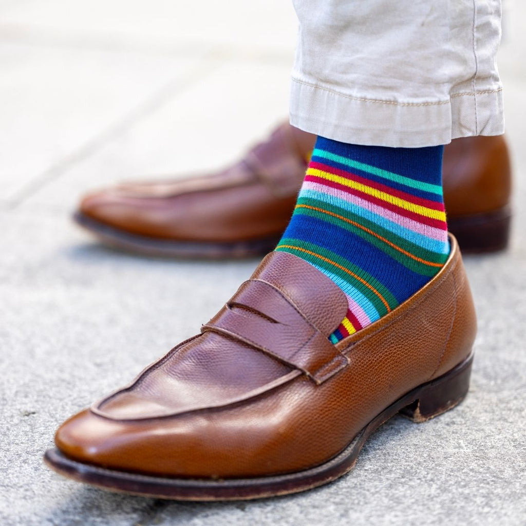 Royal Blue Multi Stripe Bamboo Socks