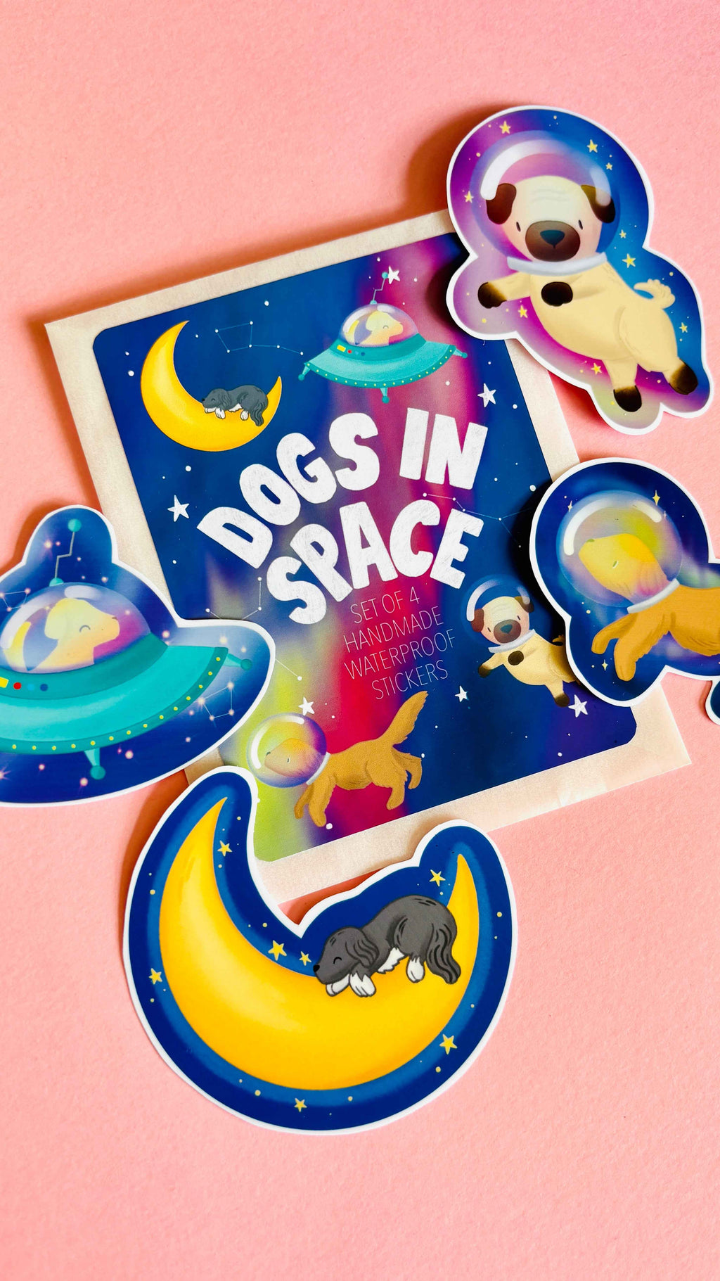 Space Dogs Vinyl Sticker Set of 4 Handmade Waterproof