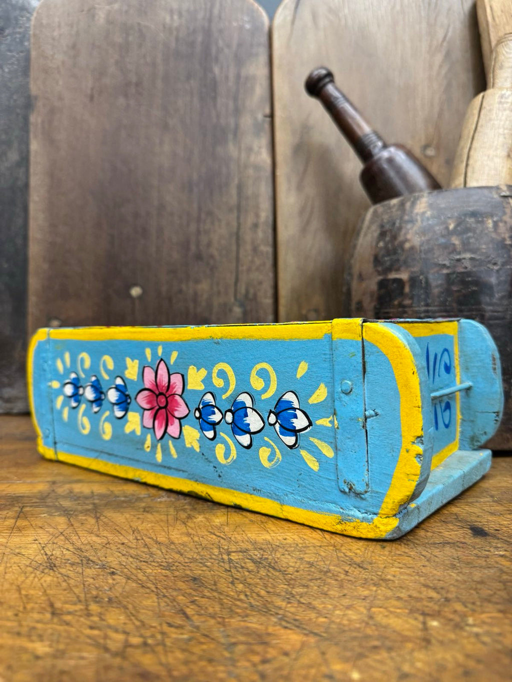 Blue Wooden Painted Brick Mould Decorative Herb Planter Storage Box