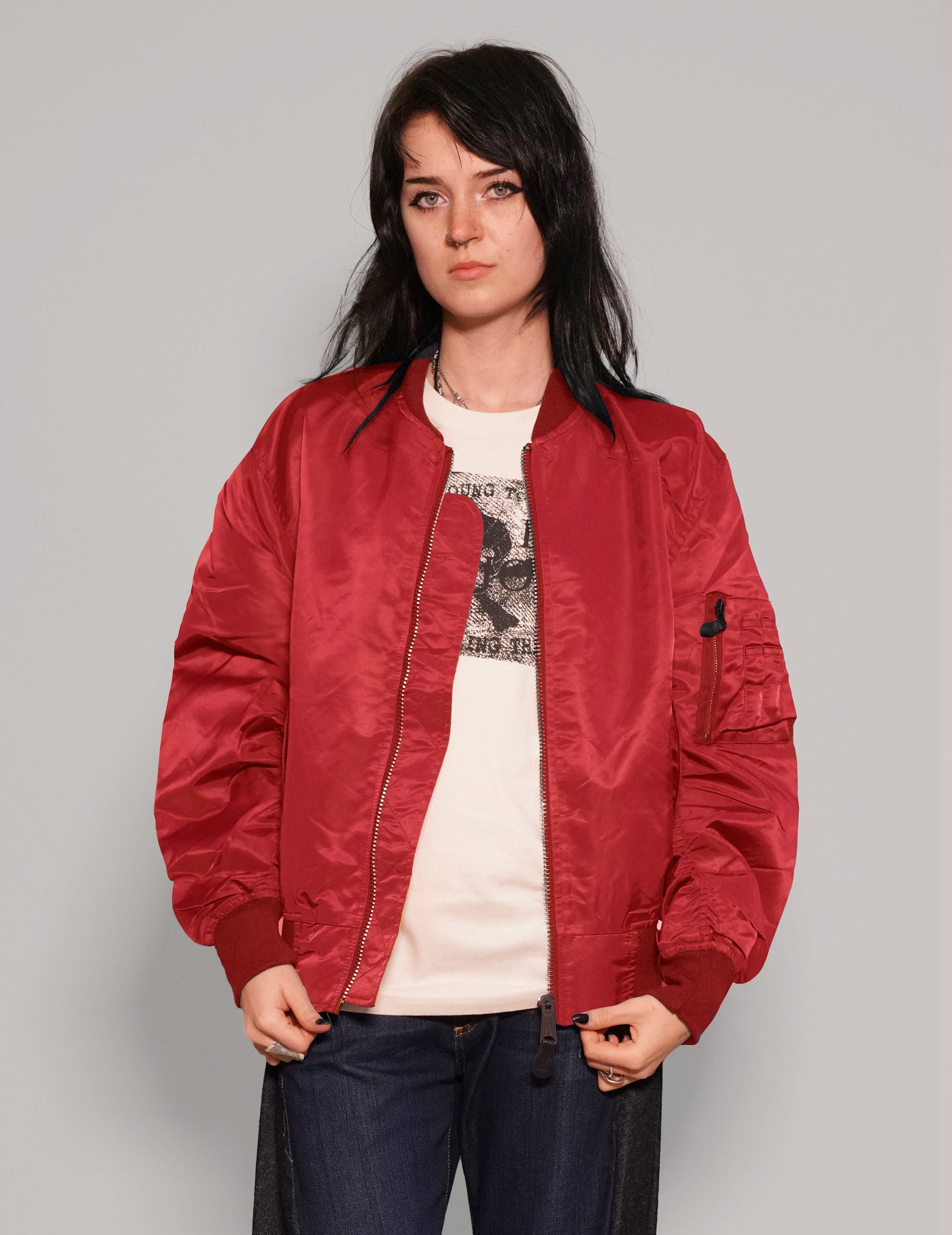Red Lightweight Bomber Jacket Vintage