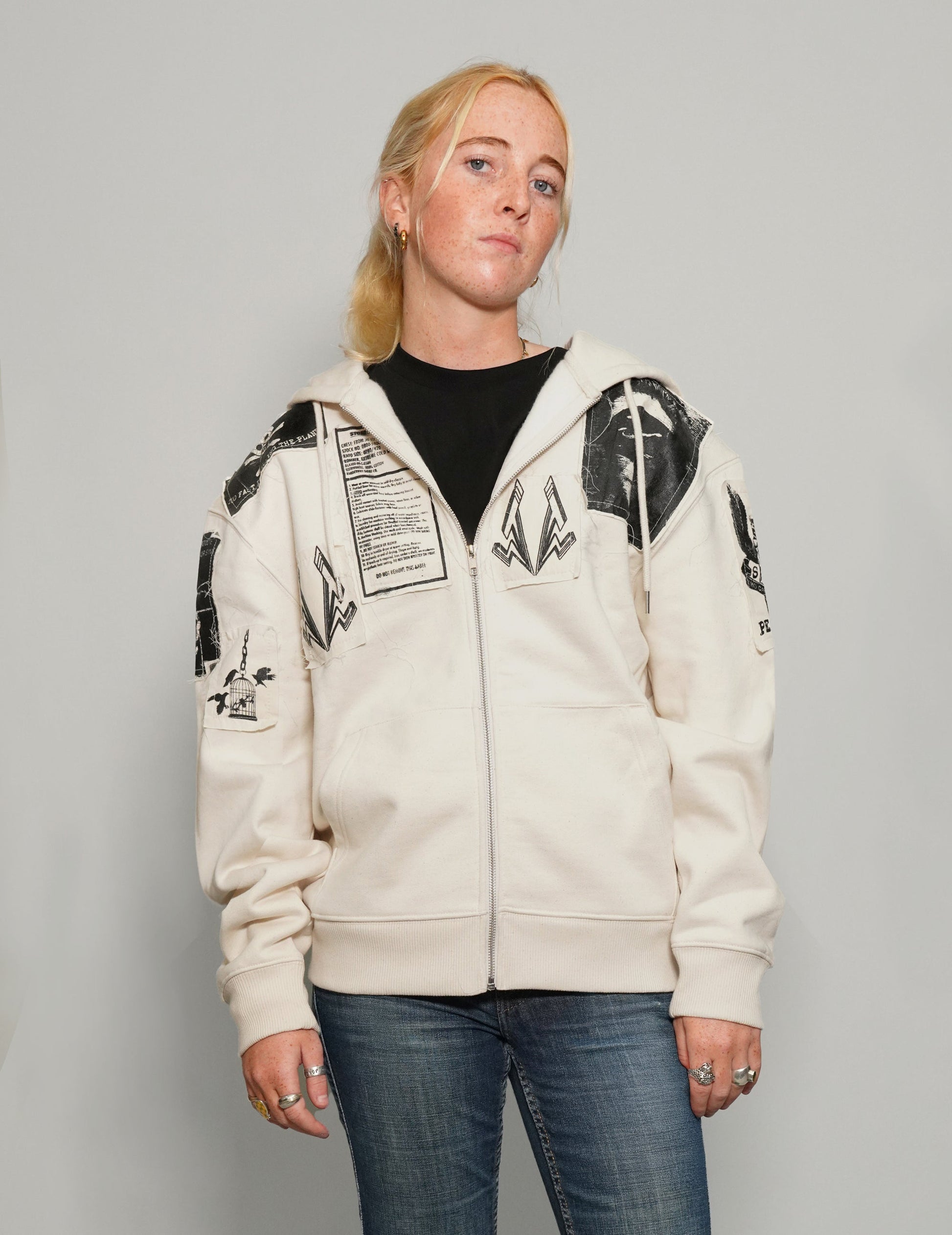 Multipatch Zip Hoodie in Ecru