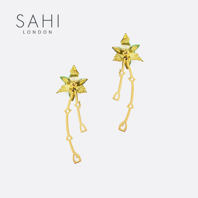 Enchanting Garden Dangling Earrings with Hand Enameled Flowers