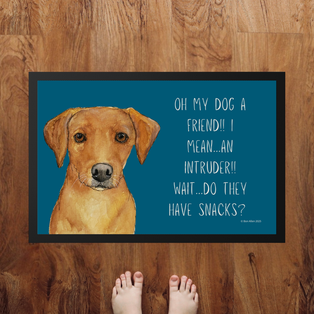 Fox Red Labrador Welcome Mat Friend or Intruder or Snack