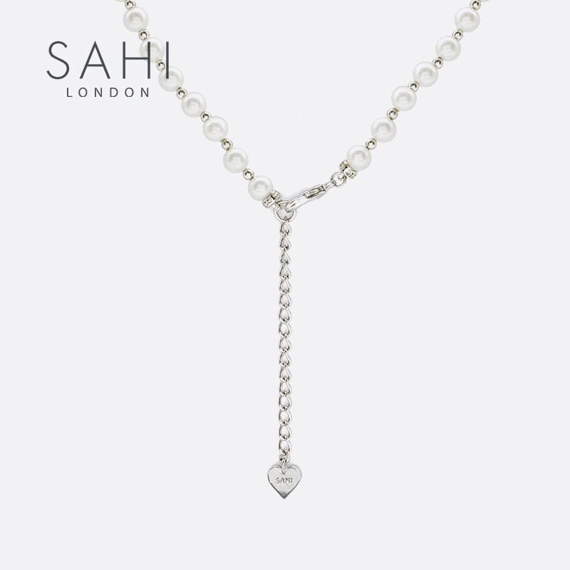 Love Heart Enamel Pearl Charm Necklace in Silver and Violet