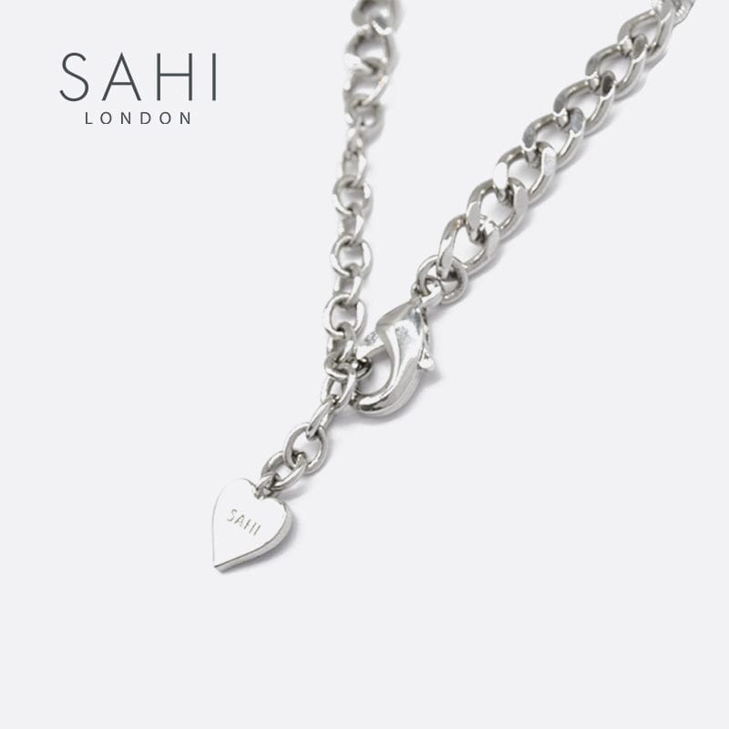 Heart Enameled Pearl Chain and Link Bracelet in Silver and Violet