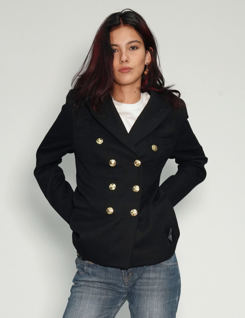 Vintage Black Double Breasted Blazer Wool