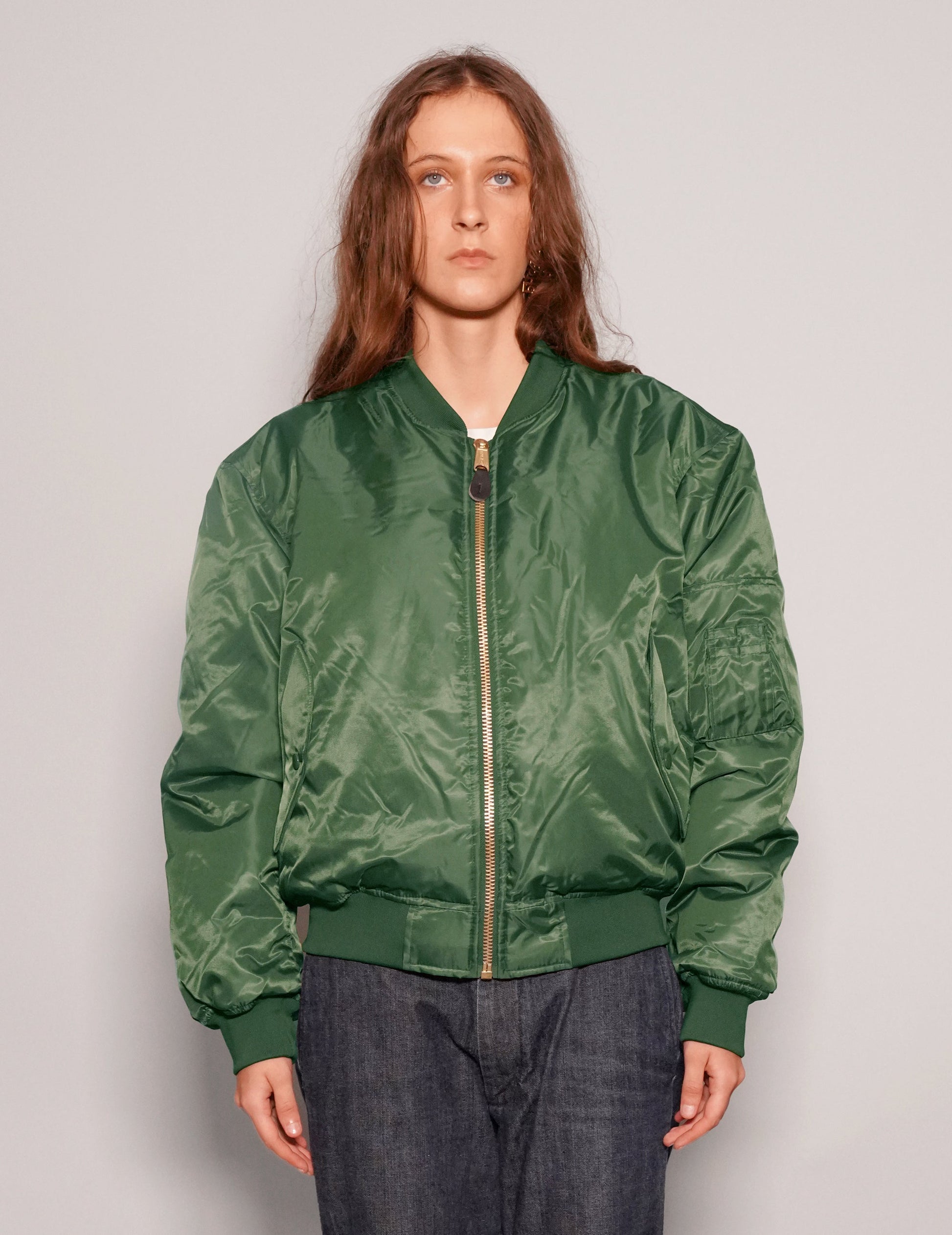 Vintage Green MA1 Bomber Jacket with Reversible Orange Lining