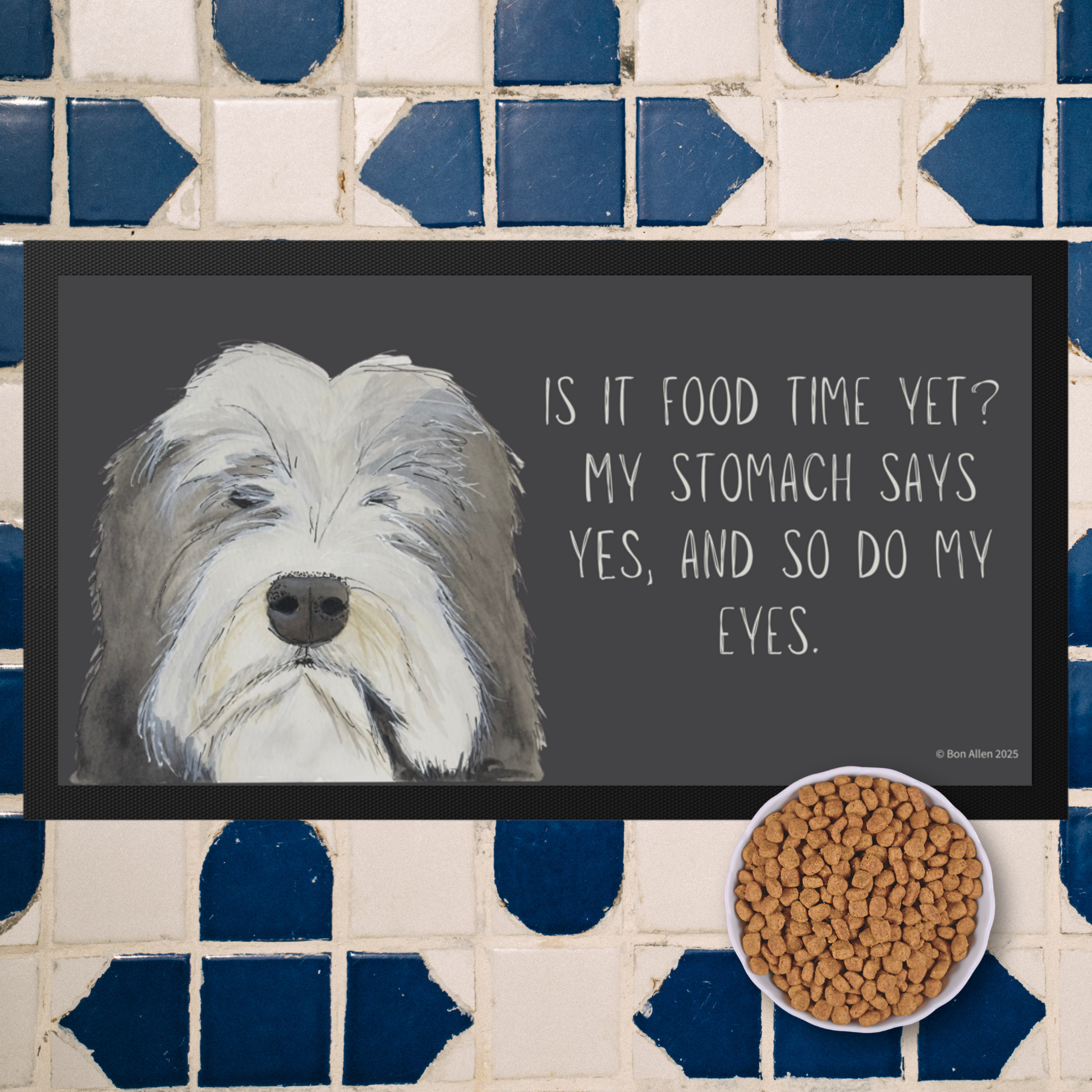 Bearded Collie Pet Bowl Mat Is It Food Time Yet Edition