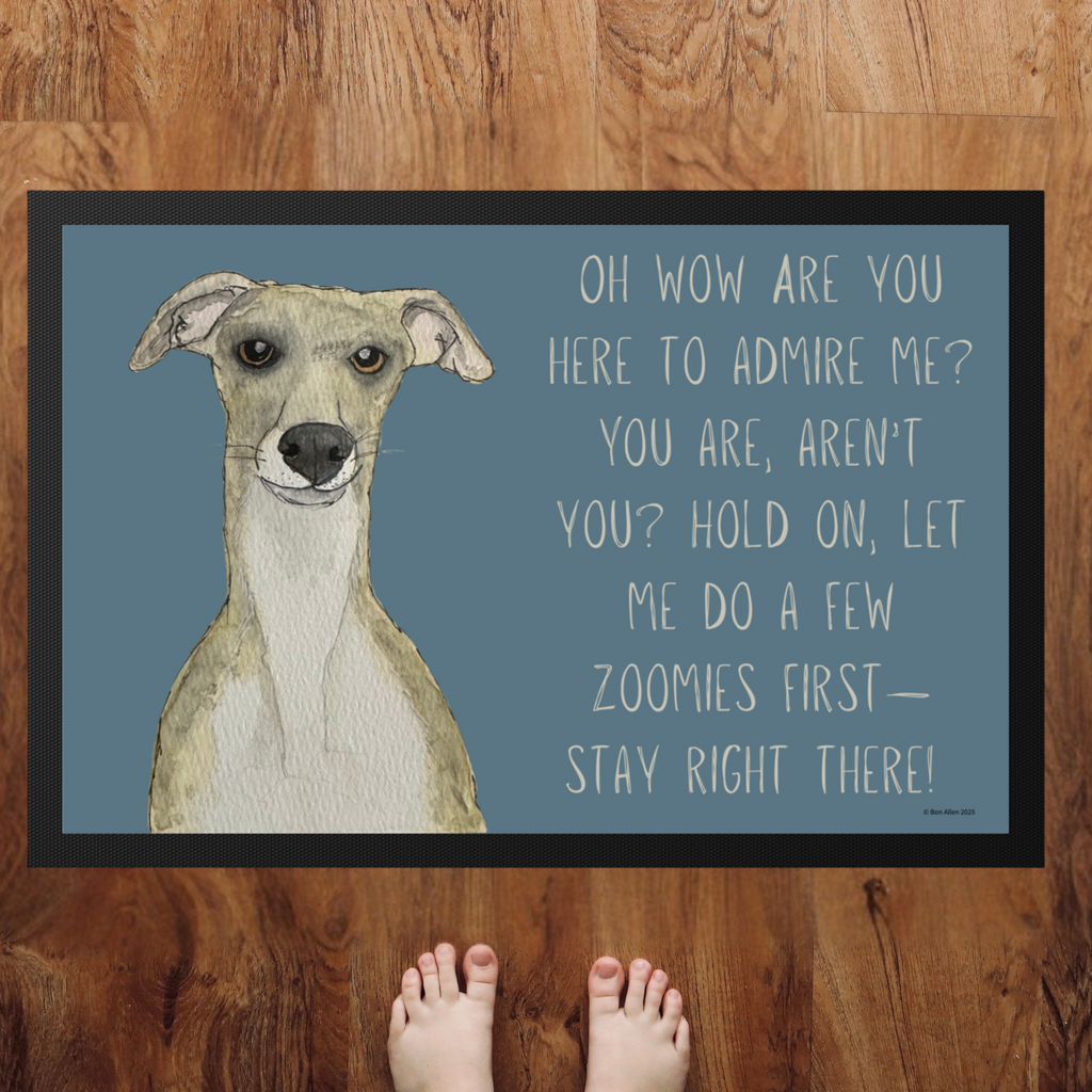 Whippet Door Mat with Amusing Greeting