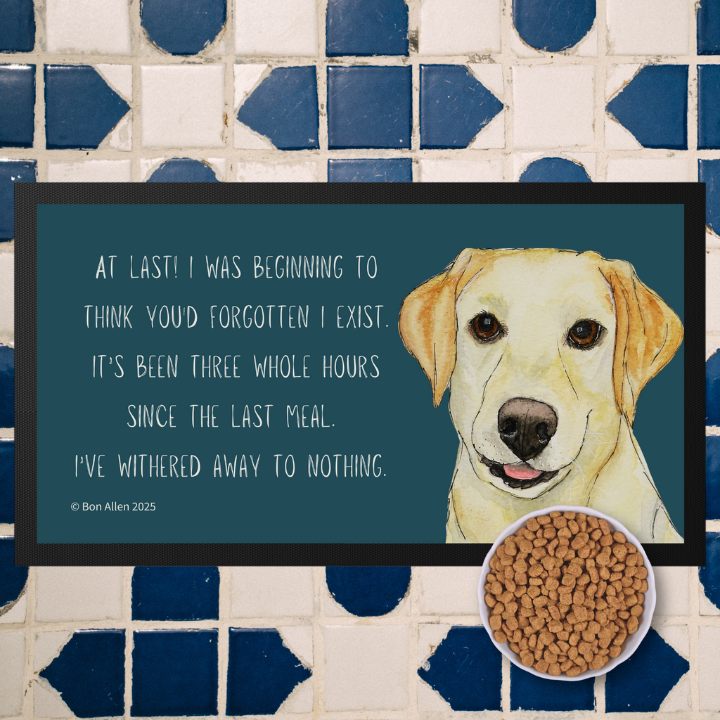 Yellow Labrador Pet Bowl Mat Starving Since Breakfast