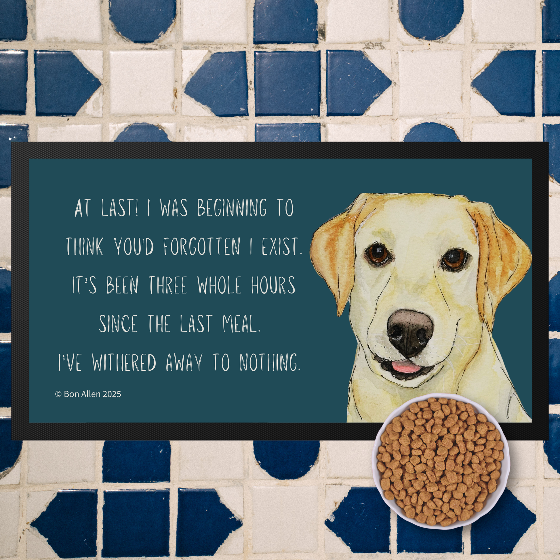 Yellow Labrador Pet Bowl Mat Starving Since Breakfast