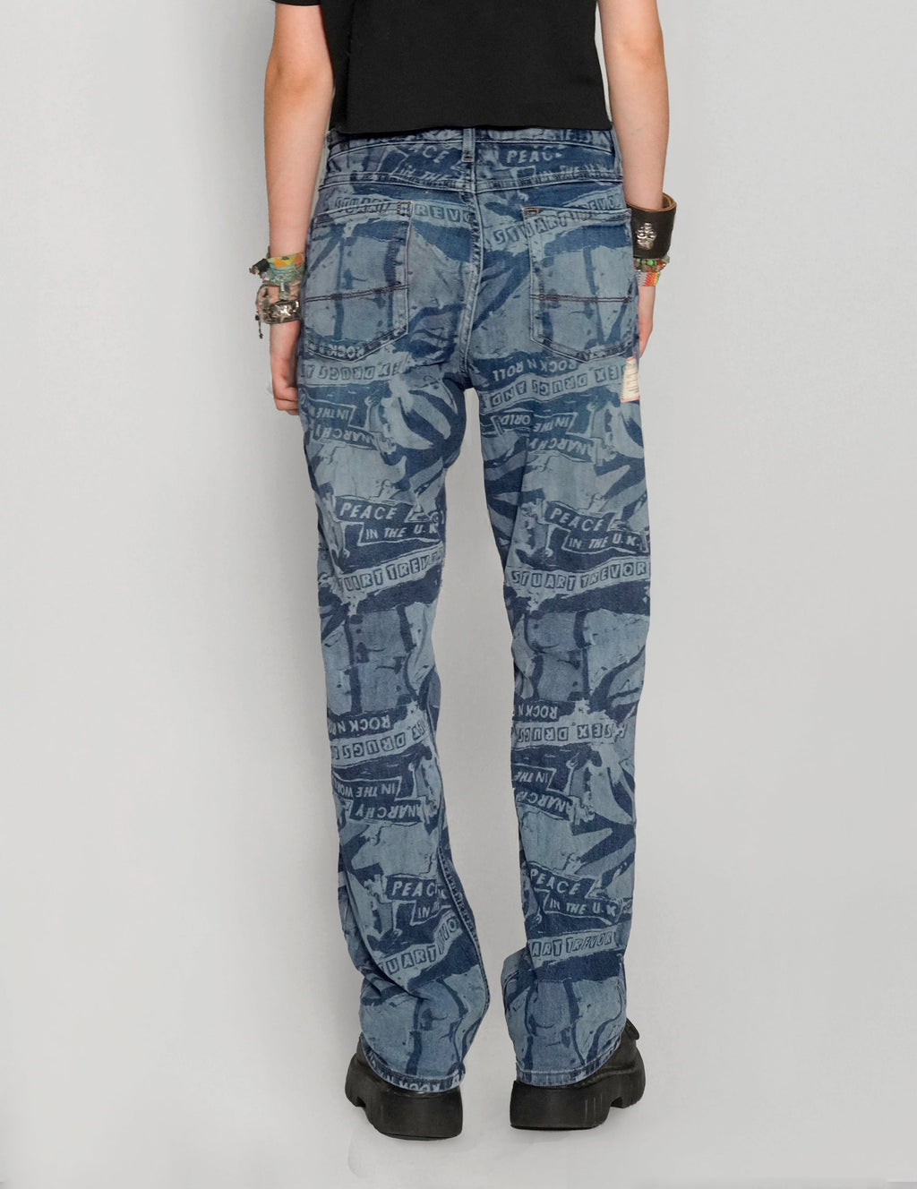 Peace Laser Print Vintage Blue Jeans Unisex