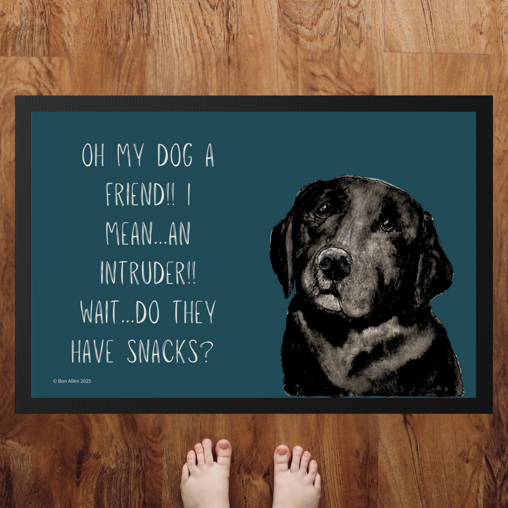 Black Labrador Welcome Mat Friend or Intruder or Snack Delivery